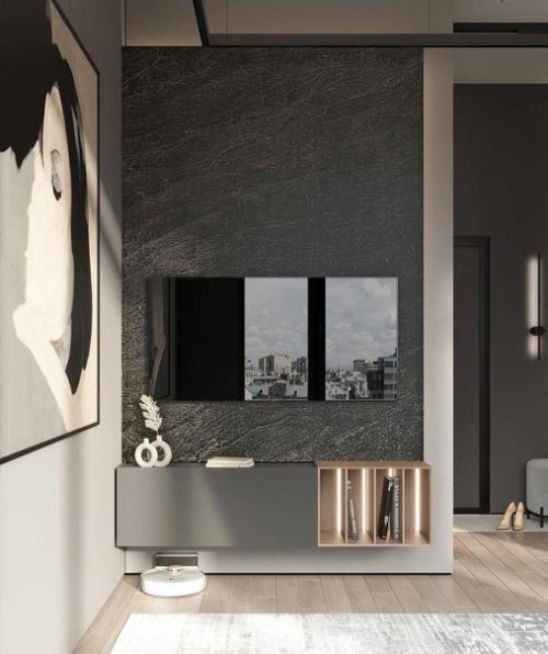 Интерьер выполненный в серых и бежевых цветах. 01