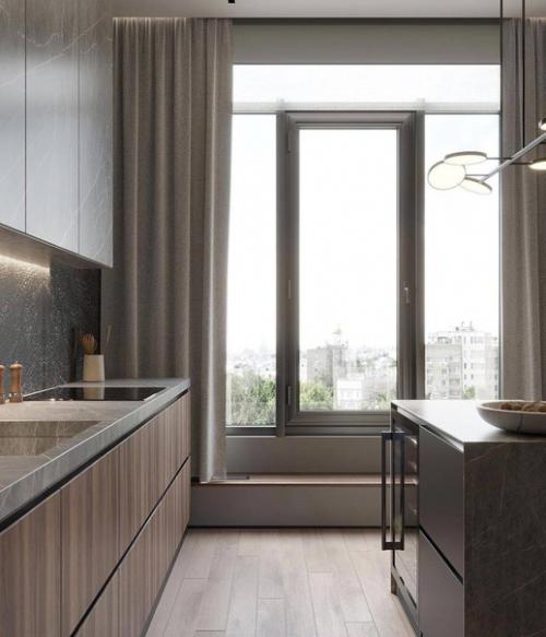 Интерьер выполненный в серых и бежевых цветах. 06