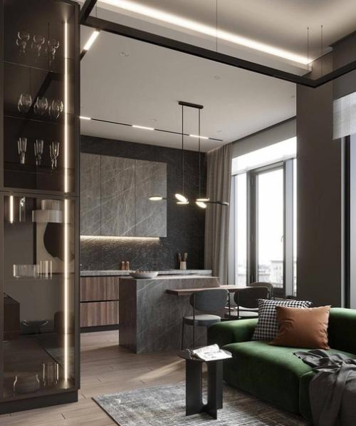 Интерьер выполненный в серых и бежевых цветах. 03