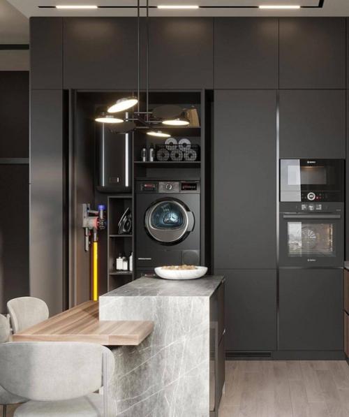 Интерьер выполненный в серых и бежевых цветах. 02