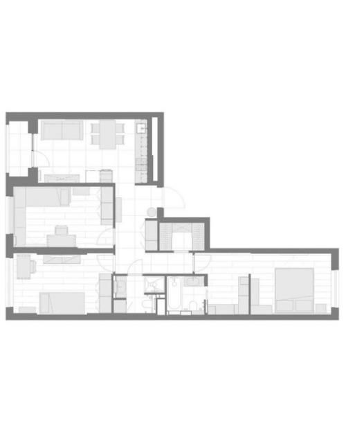 В проекте этой квартиры светло-серые и голубые оттенки преобладают. 08