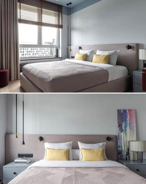 В проекте этой квартиры светло-серые и голубые оттенки преобладают.