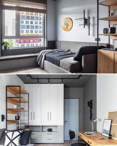 В проекте этой квартиры светло-серые и голубые оттенки преобладают. 05