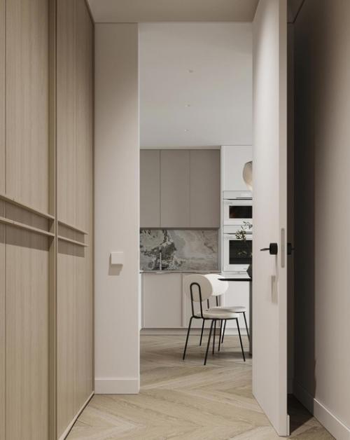 Светлый интерьер в бежевых оттенках.