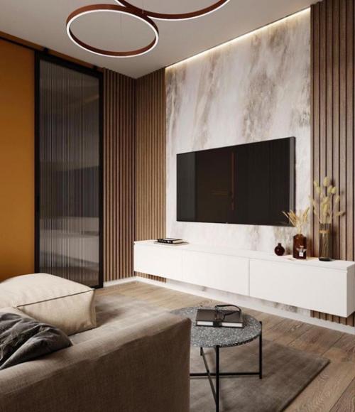 Отличная гостиная. С небольшими горчичными вставками. 01