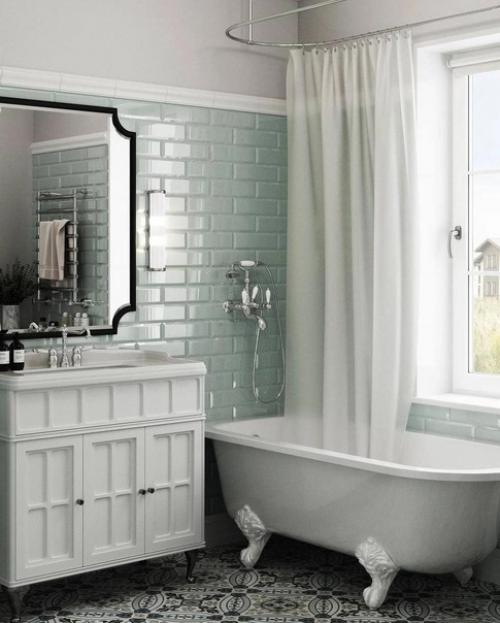 Нежный, симпатичный интерьер ванной комнаты. 02