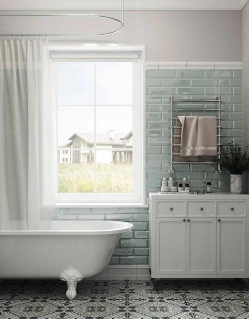 Нежный, симпатичный интерьер ванной комнаты. 03