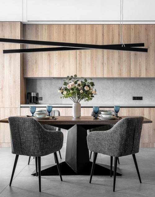 Современный интерьер квартиры в серых тонах с оранжевыми акцентами. 05