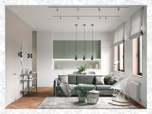 Зеленый цвет, как и в природе, сочетаются с коричневыми, бежевыми и желто - оранжевыми цветами.