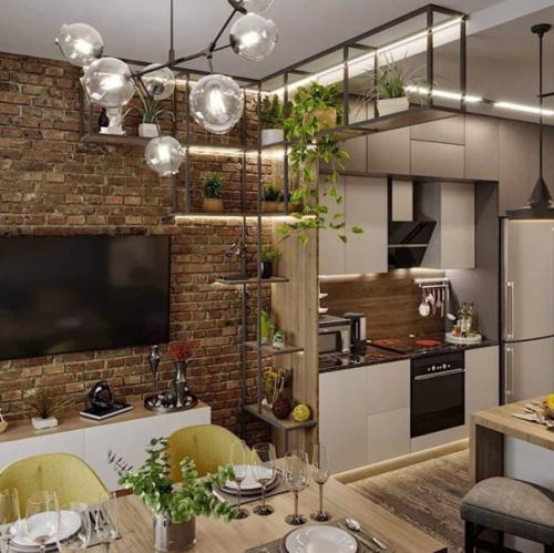 Кухня - гостиная с необычным дизайном. 01