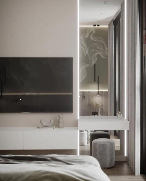 Стильный интерьер. С интересным декором стен.